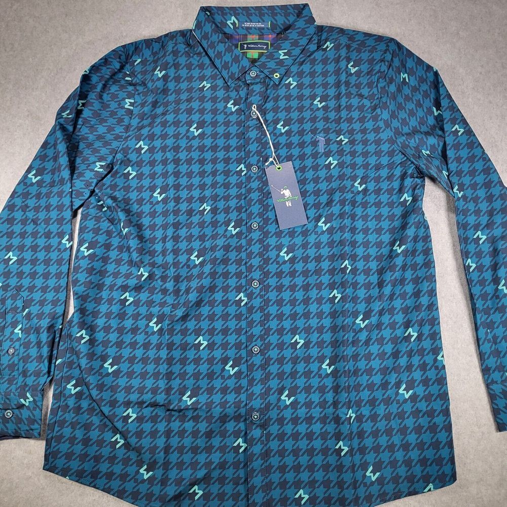 William Murray Houndstooth Long Sleeve Button Up‎ Shirt Mens Large Blue - Picture 5 of 9